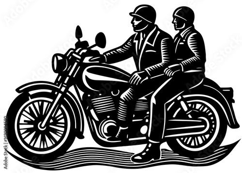 Cruiser Motorbike with Two Riders Silhouette SVG