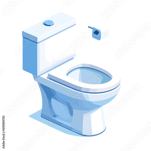 Modern White Toilet with Toilet Paper Holder Isometric View.