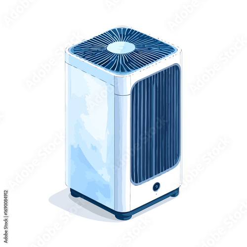 Modern air purifier with blue and white design for clean air.