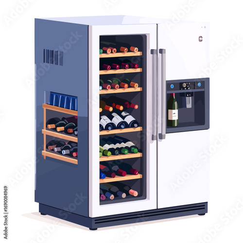 Modern wine cooler and refrigerator combination for home storage.