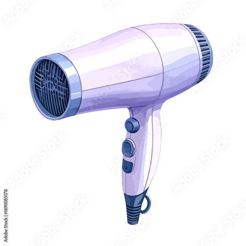 Stylized Hair Dryer Illustration with Blue Accents and Buttons.