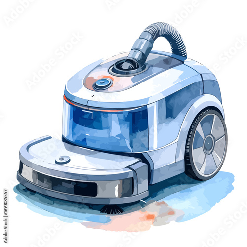 Modern Robot Vacuum Cleaner with Water Tank and Hose.
