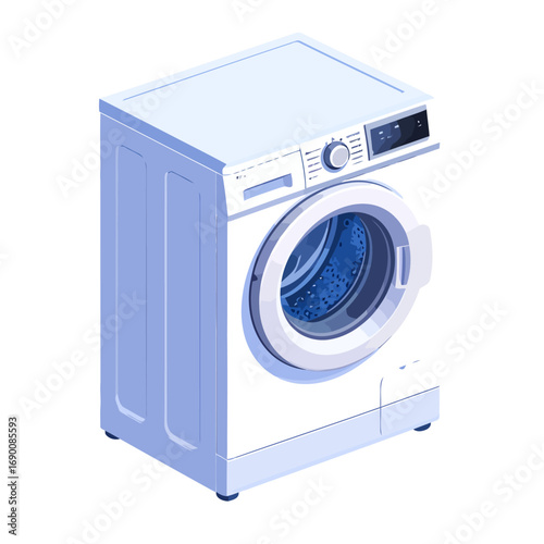 Modern Front Loading Washing Machine Isometric Illustration Household Appliance.