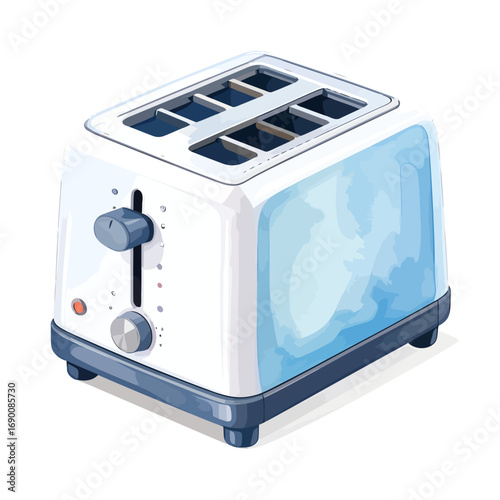 Watercolor illustration of a modern four slice kitchen toaster.