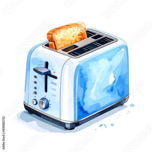 light blue vintage toaster with golden brown toast.