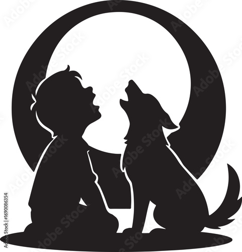 boy and dog vector silhouette