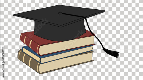 Graduation cap on a stack of books education concept academic achievement illustration.