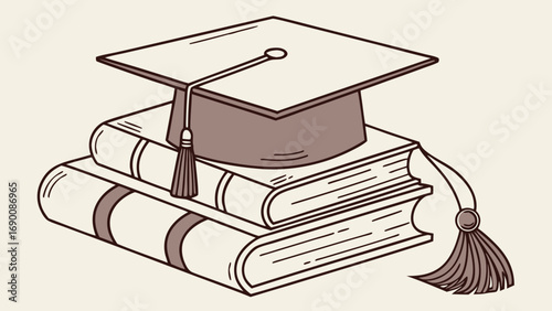 Graduation cap on books education concept academic success illustration.