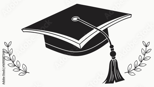 Graduation cap academic achievement degree ceremony education success knowledge learning commencement celebration graduation ceremony diploma student scholar university college school black and white.