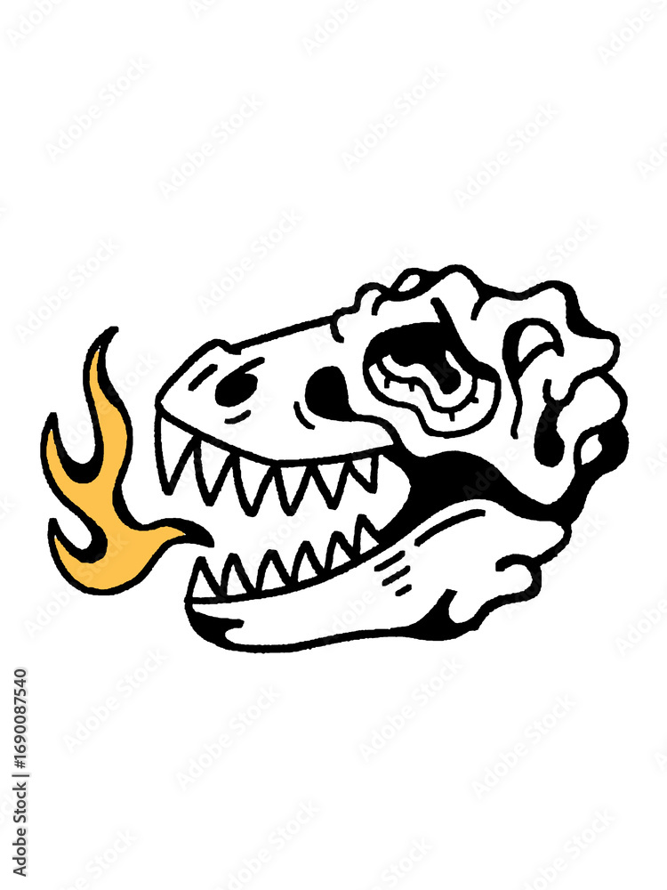 Fototapeta premium Dinosaur skull illustration breathing fire