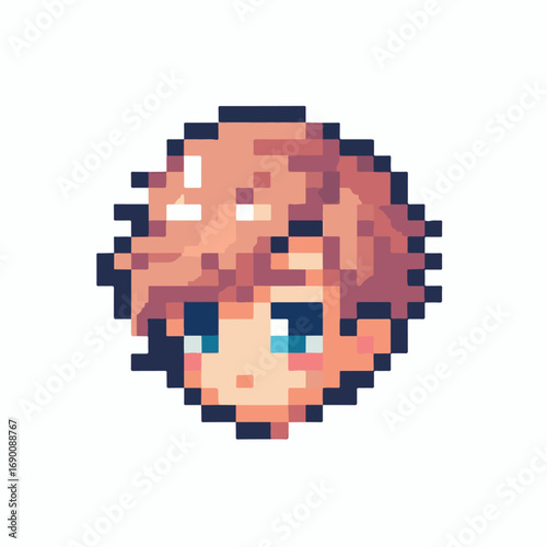A charming pixel art illustration of a cute anime-style boy's head with blonde hair and blue eyes, suitable for a digital avatar or character icon