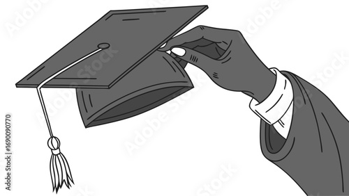 Graduation cap hand ceremony achievement success academic education degree diploma graduate scholar learning knowledge wisdom commencement celebration accomplishment illustration drawing sketch desig.