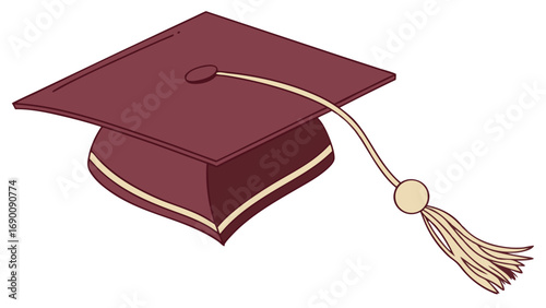 Graduation Cap Maroon and Beige Academic Hat Education Symbol Ceremony Success Degree Vector Illustration Flat Design Simple Icon University College School Knowledge Learning Wisdom Graduation Ceremo.