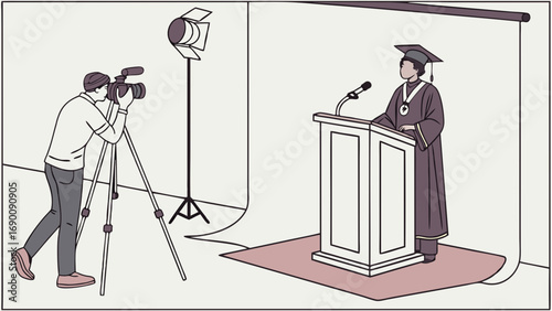 Graduation ceremony filming videographer filming graduate professional video production studio photography commencement speech event recording academic ceremony professional photographer tripod camer.