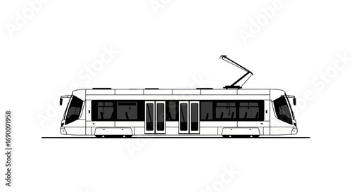 Modern Tram Illustration - Sleek Design with Overhead Power Collector.