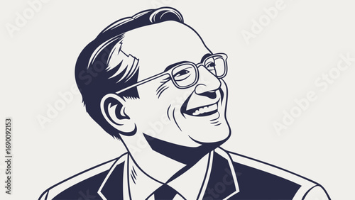 Happy Man Portrait Smiling Face Illustration Vector Art Businessman Male Glasses Retro Style Vintage Graphic Design Element.