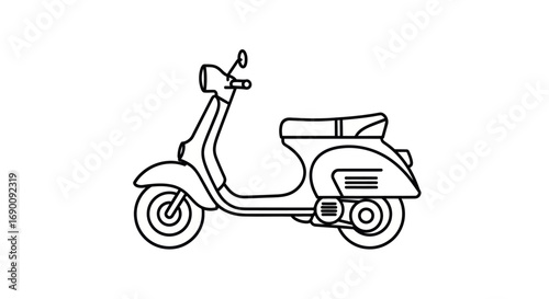 Classic Retro Scooter Outline Drawing.