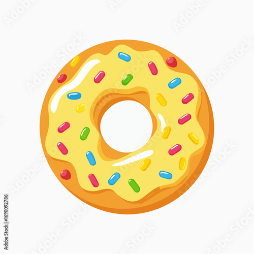 Glazed donut with colorful sugar sprinkles, conveying sweetness and playful charm.