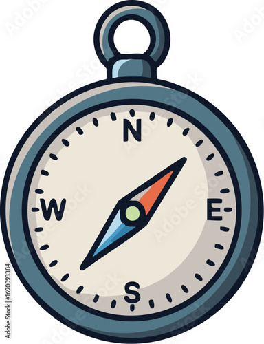 Vintage compass points north, east, south, and west, providing direction for navigation and exploration, symbolizing adventure and discovery.