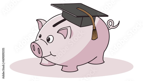 Piggy bank wearing graduation cap education savings financial literacy student loan scholarship tuition money finance budget cartoon illustration vector graphic design element savings plan investment.