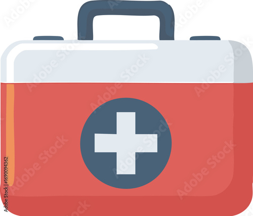 Red first aid kit sits closed, ready for emergencies, offering safety and preparedness in case of accidents or injuries.