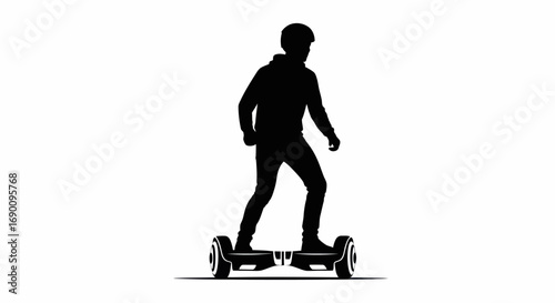 Silhouette of Person Riding a Hoverboard, Wearing Helmet.