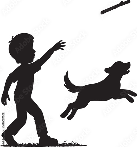 boy and dog vector silhouette