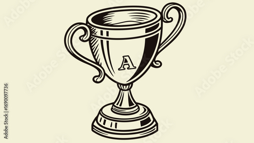 Vintage Engraved Trophy Cup Award Ceremony Illustration Achievement Symbol Success Icon Winners Cup Competition Prize Graphic Design Element Retro Style Trophy Black and White Illustration Vector Cup.