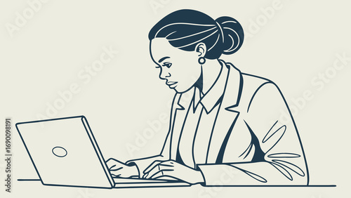 Woman working on laptop business professional line art illustration minimalist design digital art office worker technology modern style elegant simple clean design vector graphic graphic design busin.