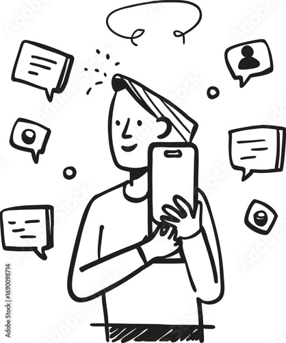 A person holds a smartphone surrounded by floating notification bubbles, representing alerts, messages, and real-time digital communication in a modern lifestyle