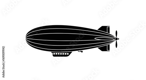 Black Silhouette of a Classic Rigid Airship with Propeller.