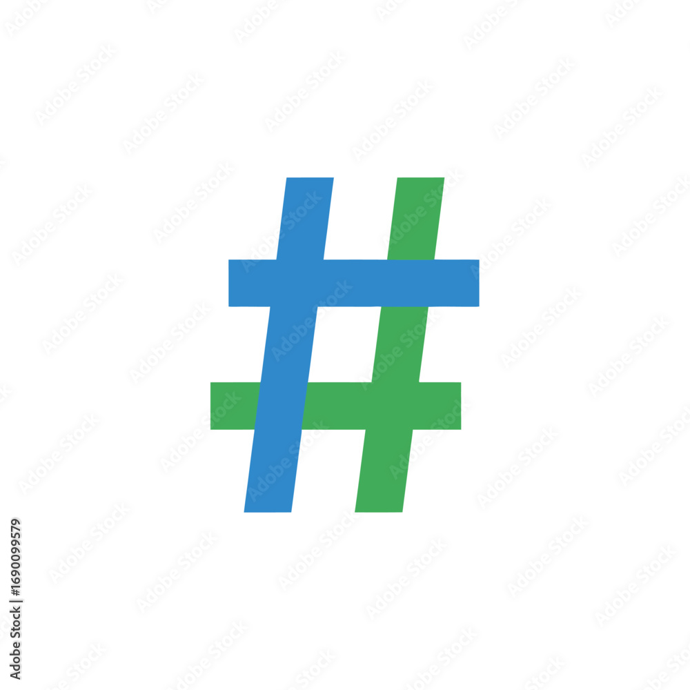 Fototapeta premium Blue and Green Hashtag Symbol on White Background