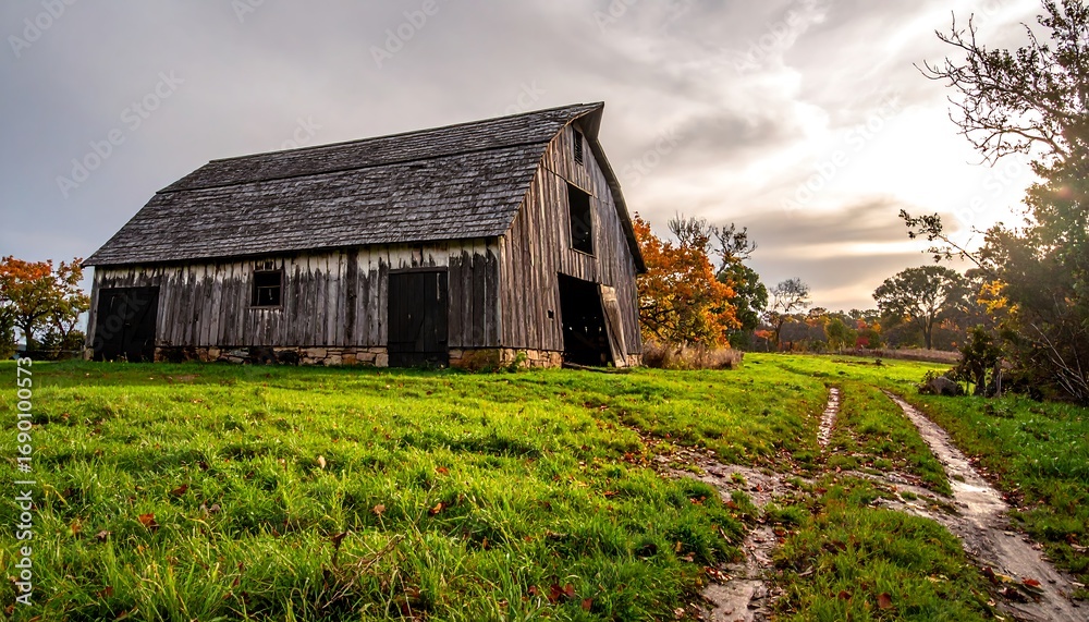Obraz premium Rustic barn in autumn field (1)