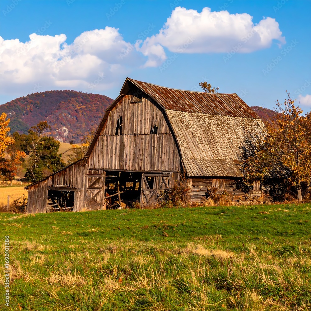 Obraz premium Rustic barn in autumn landscape
