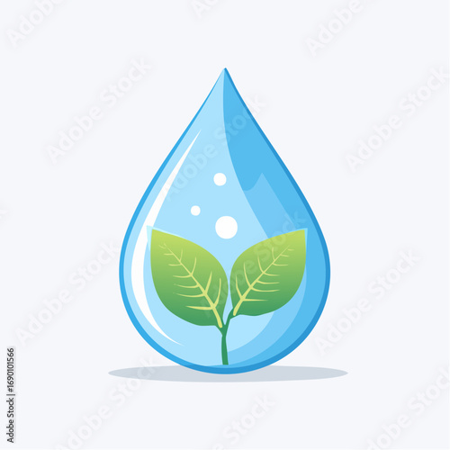 Fresh Water Drop With Leaves