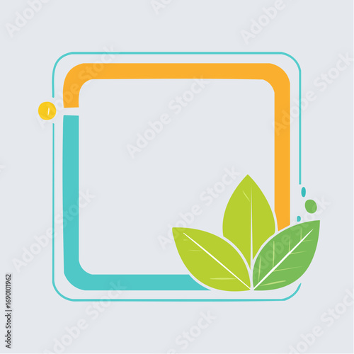 Colorful Square Frame with Green Leaves