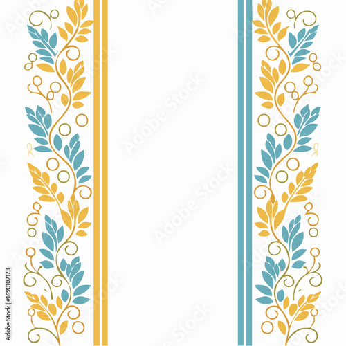 Vertical Floral Pattern with Teal and Gold Accents