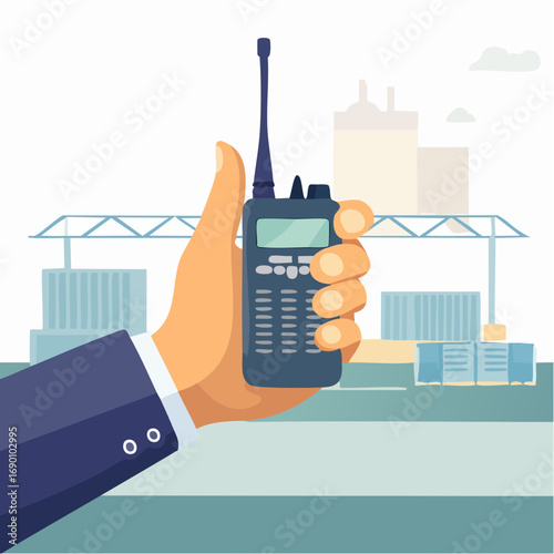 Hand Holding Portable Radio At Construction Site