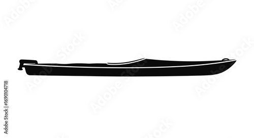 Black Silhouette Kayak with Outboard Motor Side View.