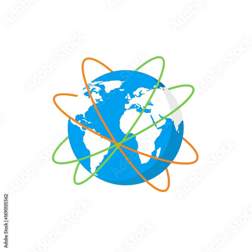 Stylized Globe with Orbiting Lines, Global Network Concept