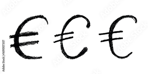 Set of hand drawn euro currency symbol. Brush stroke doodle. Single element for design