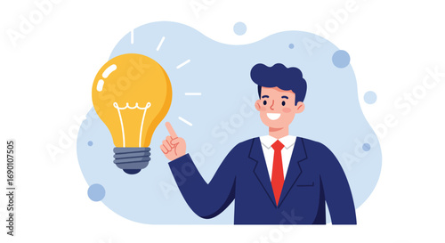 Businessman With Bright Idea Lightbulb