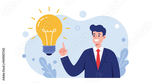 Businessman With Bright Idea Lightbulb Illustration.