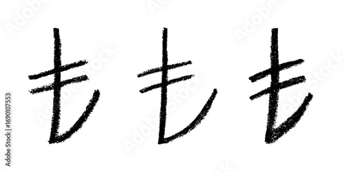 Set of hand drawn turkish lira currency symbol. Brush stroke doodle. Single element for design