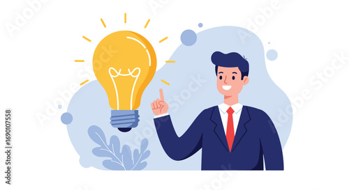 Businessman With Bright Idea Lightbulb Inspiration.
