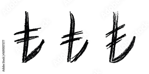 Set of hand drawn turkish lira currency symbol. Brush stroke doodle. Single element for design