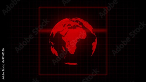 Animated Earth red digital globe network data visualization futuristic sci-fi 4K UHD. Animated red globe Earth data visualization global network sci-fi background 4K.