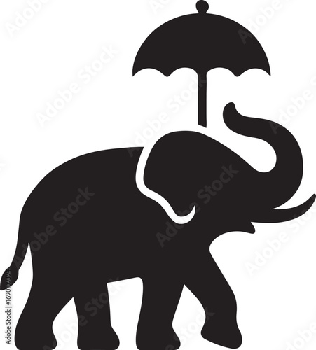 Elephant with umbrella silhouette icon vector perfect for cultural festival, tradition, and decorative design.