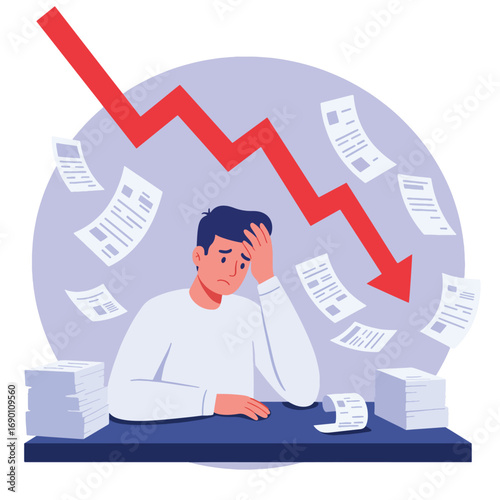 Man Stressed by Financial Crisis and Falling Stock Market.