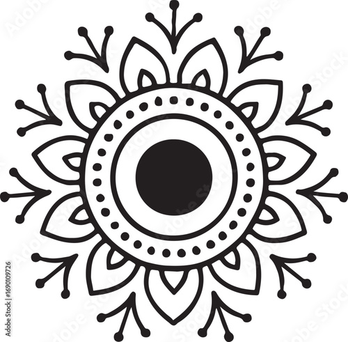 Circular rangoli silhouette vector perfect for Diwali, festive, cultural, and decorative design use.